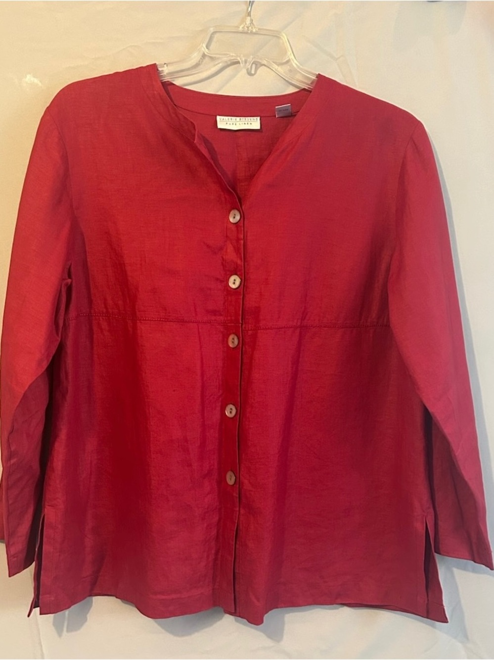 Valerie Stevens Red Button-Front Linen Shirt